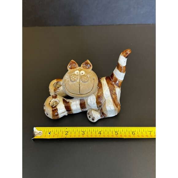 Vintage Nancy Ecklund Ceramic Cat Sculpture Brown & Cream Striped Figurine - Picture 7 of 10